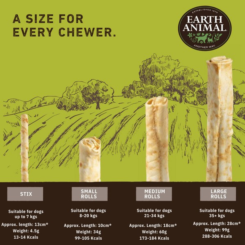 Earth Animal No-Hide Chew Size Guide