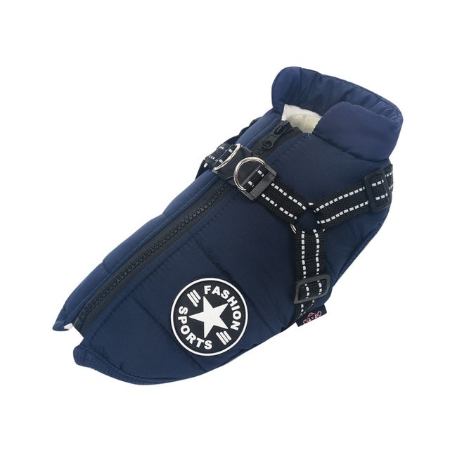 Waterproof Dog Coat with Harness, Navy