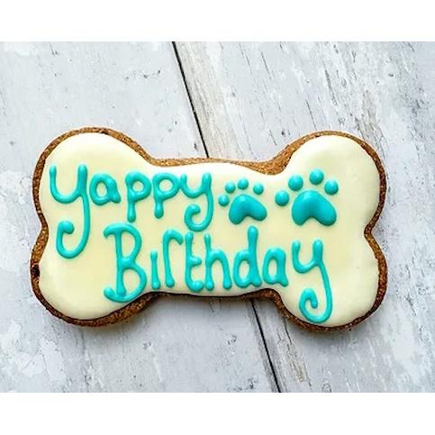 Yappy Birthday Iced Biscuit Bone, Blue