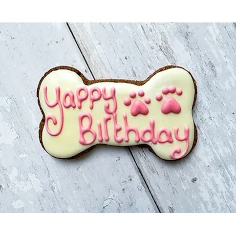 Yappy Birthday Iced Biscuit Bone, Pink